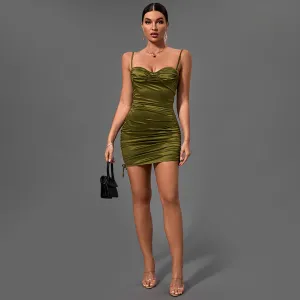 Strappy Sleeveless Wrinkled Mini Bodycon Dress