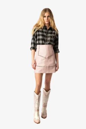 Studded Pink Leather Mini Skirt