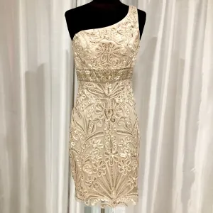SUE WONG Gold One Shoulder Cocktail Dress Size 2