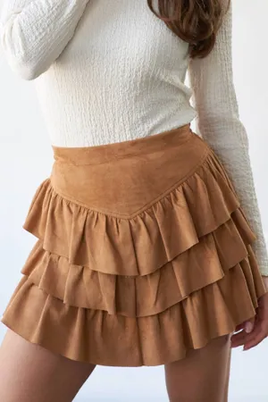 Suede Mini Sage   Fig Skirt: Camel