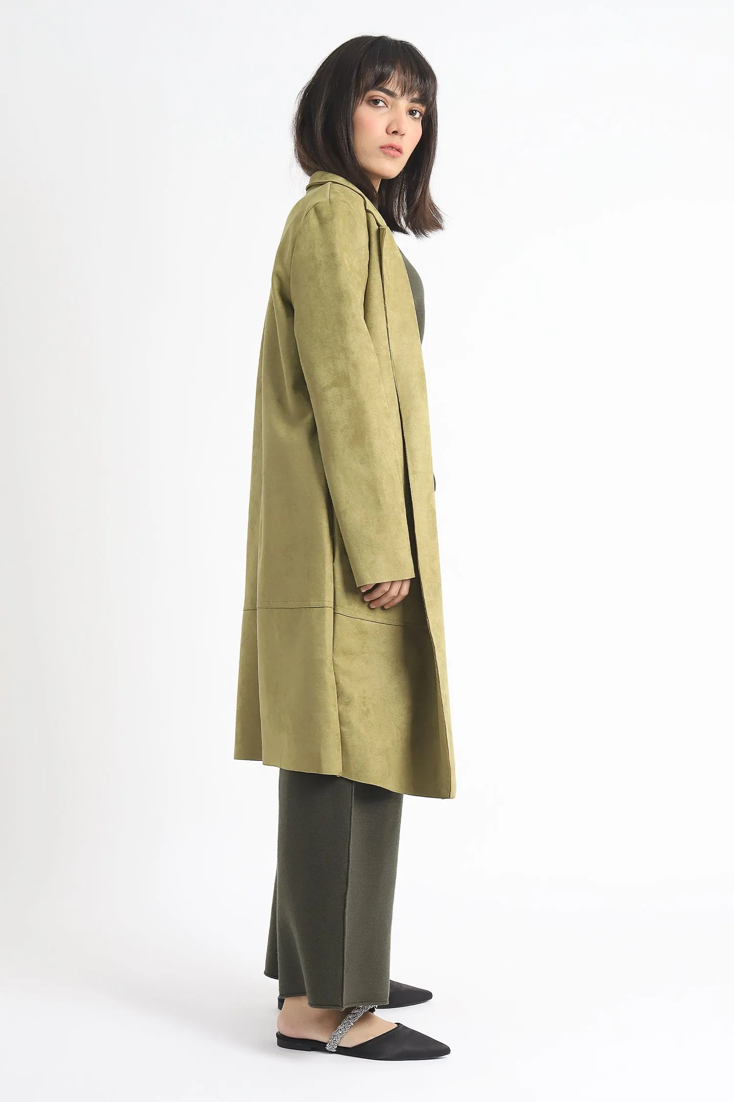 SUEDE OVERCOAT-OLIVE