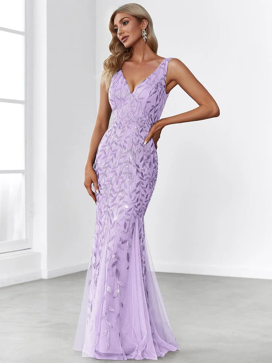 Taille personnalisée Robe de soirée Longue Sexy en sequins col en V pour femmes