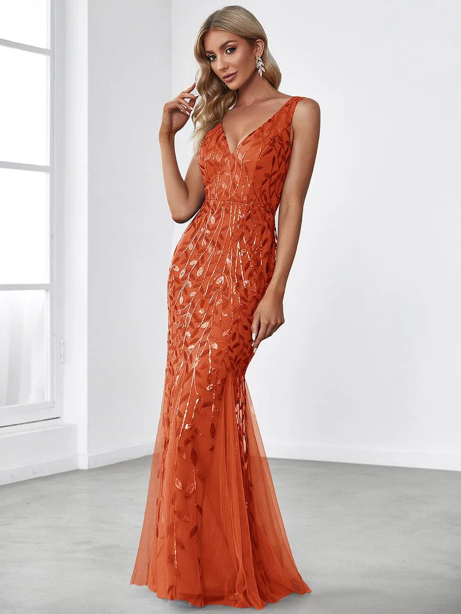 Taille personnalisée Robe de soirée Longue Sexy en sequins col en V pour femmes