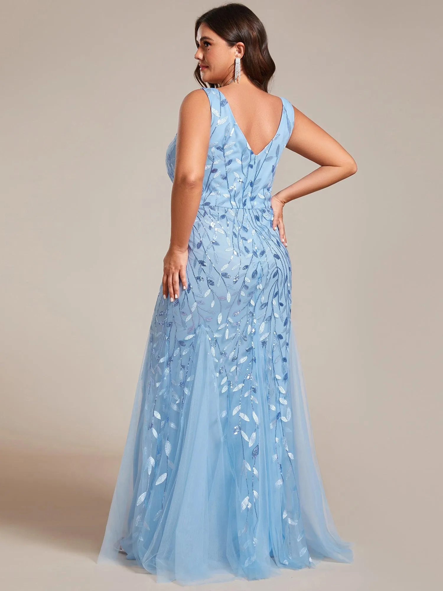 Taille personnalisée Robe de soirée Longue Sexy en sequins col en V pour femmes