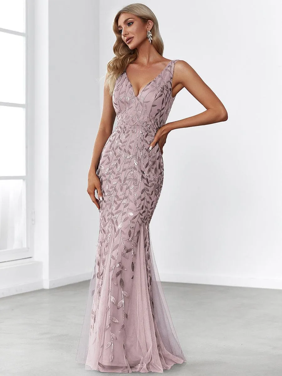 Taille personnalisée Robe de soirée Longue Sexy en sequins col en V pour femmes