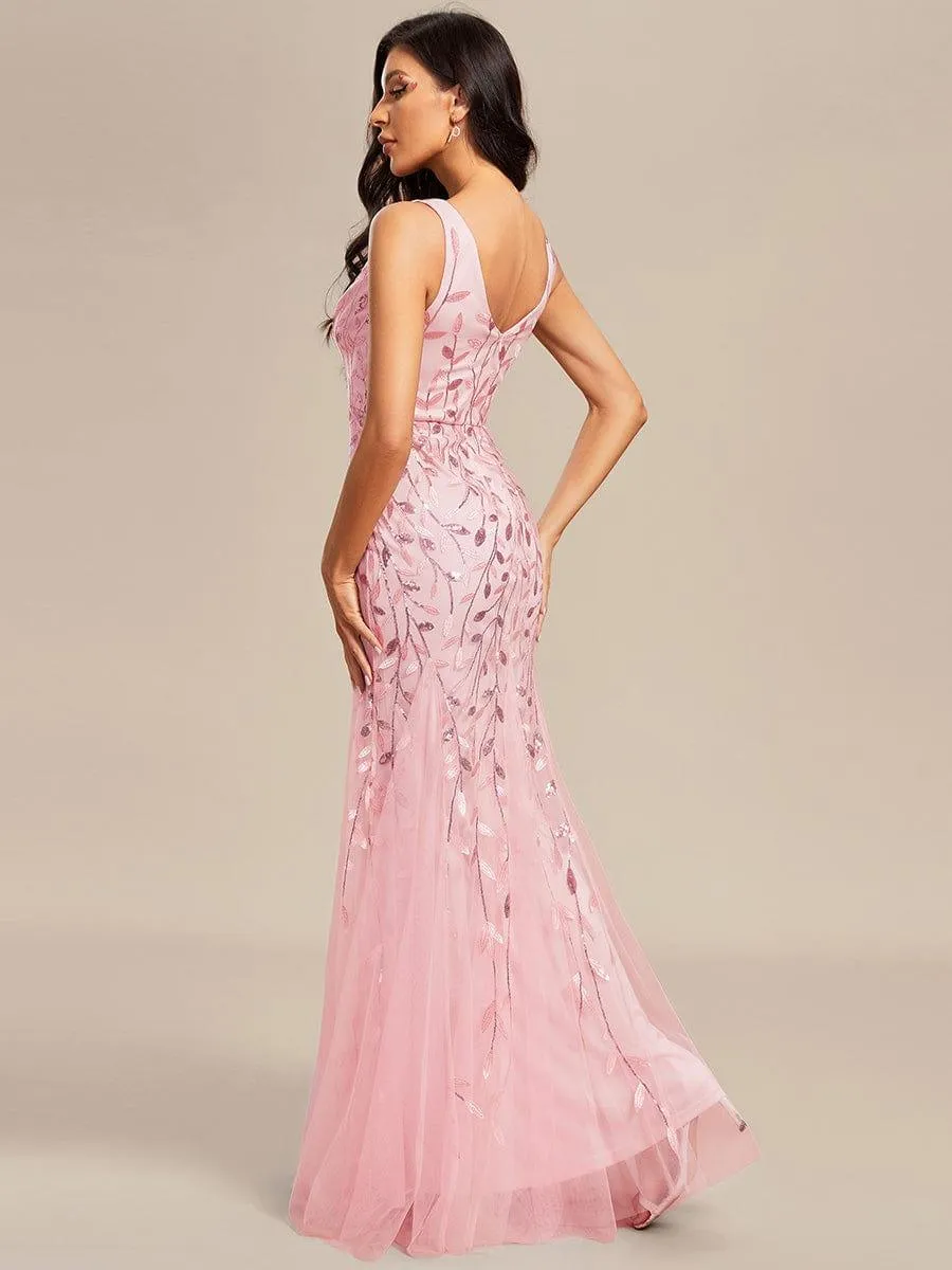 Taille personnalisée Robe de soirée Longue Sexy en sequins col en V pour femmes