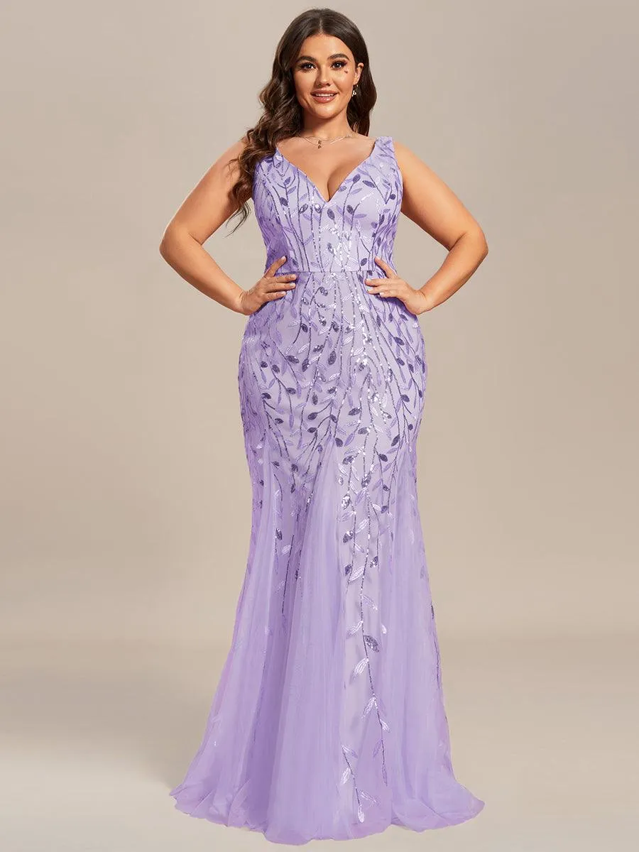 Taille personnalisée Robe de soirée Longue Sexy en sequins col en V pour femmes