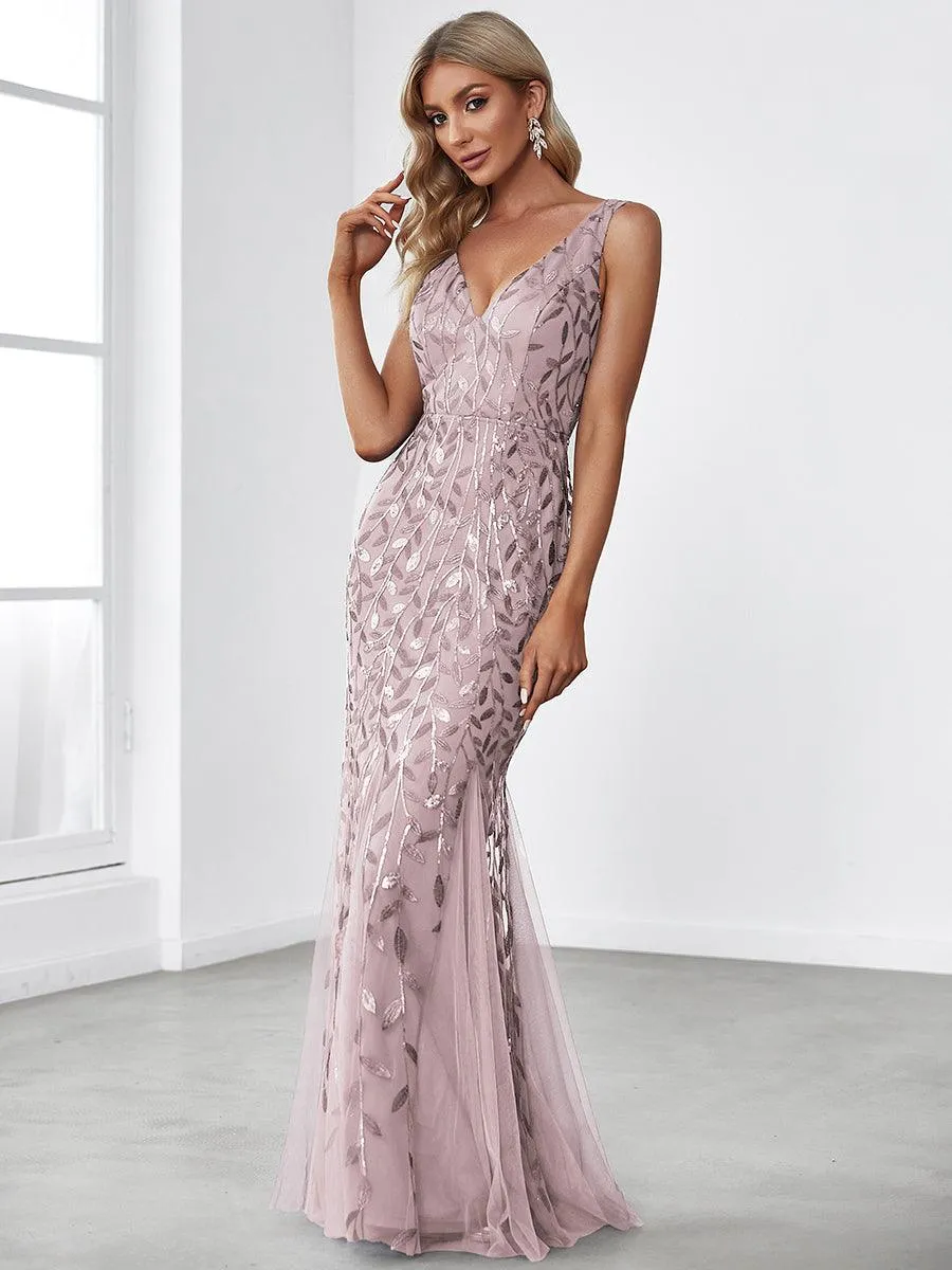 Taille personnalisée Robe de soirée Longue Sexy en sequins col en V pour femmes