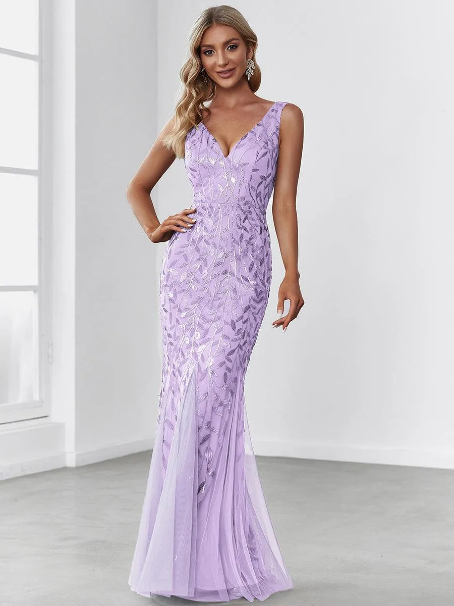 Taille personnalisée Robe de soirée Longue Sexy en sequins col en V pour femmes