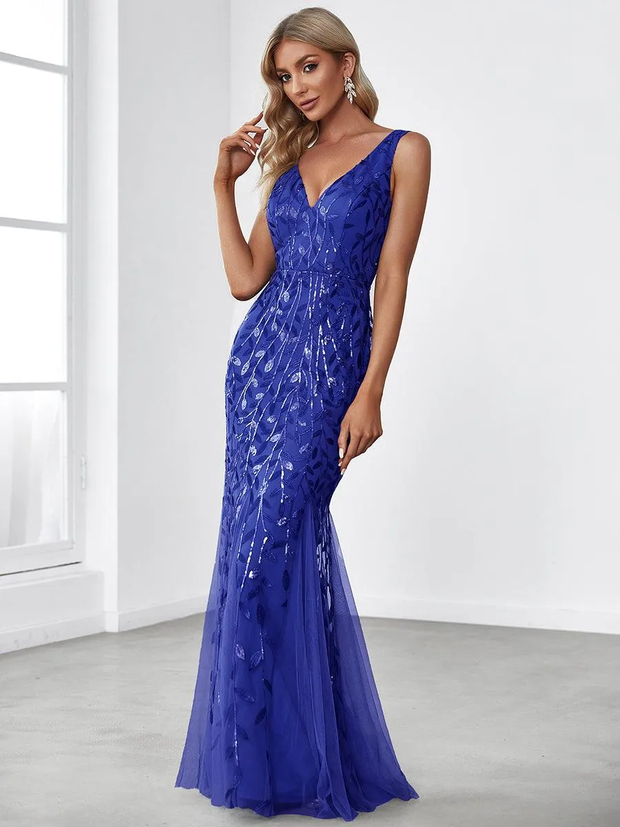 Taille personnalisée Robe de soirée Longue Sexy en sequins col en V pour femmes