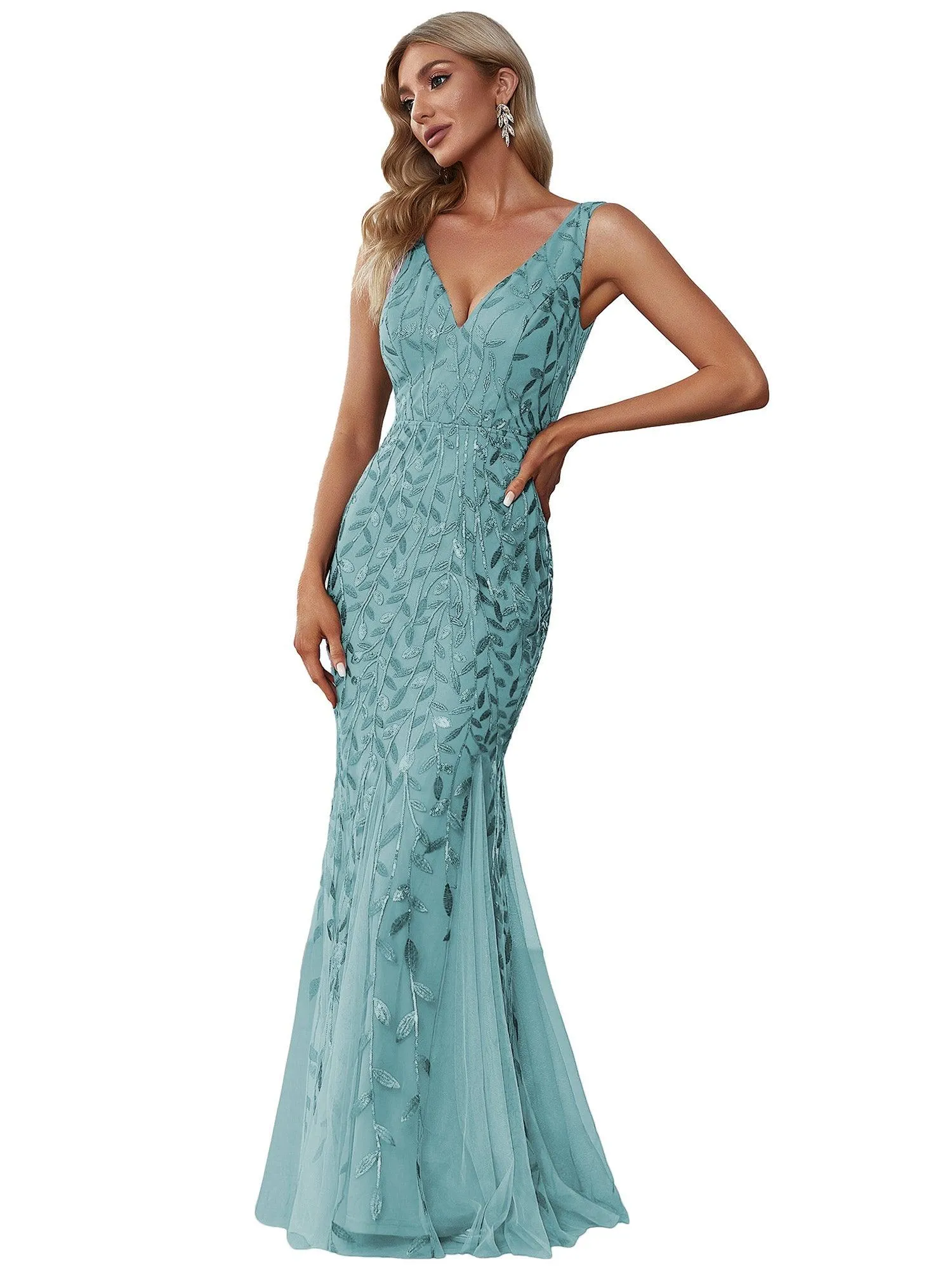 Taille personnalisée Robe de soirée Longue Sexy en sequins col en V pour femmes