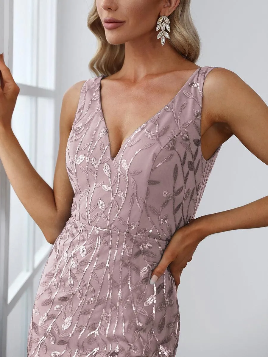 Taille personnalisée Robe de soirée Longue Sexy en sequins col en V pour femmes