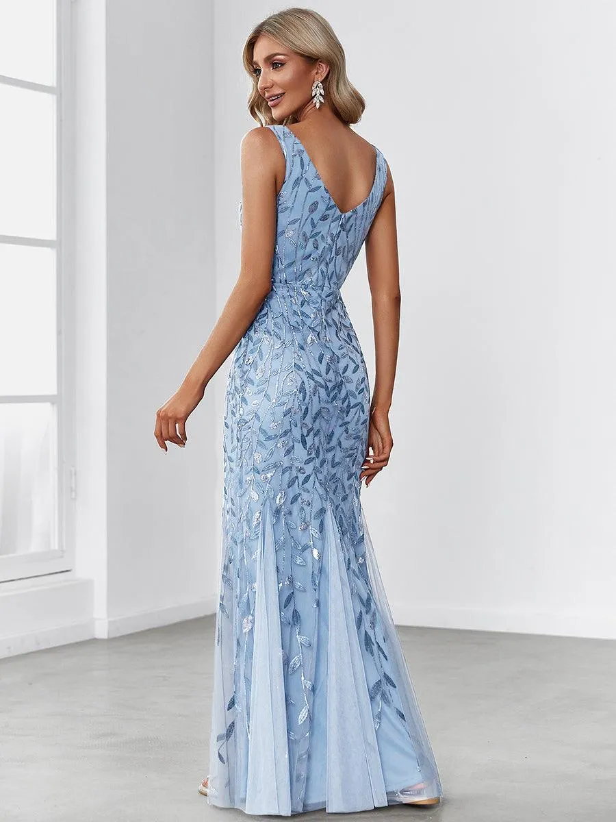 Taille personnalisée Robe de soirée Longue Sexy en sequins col en V pour femmes