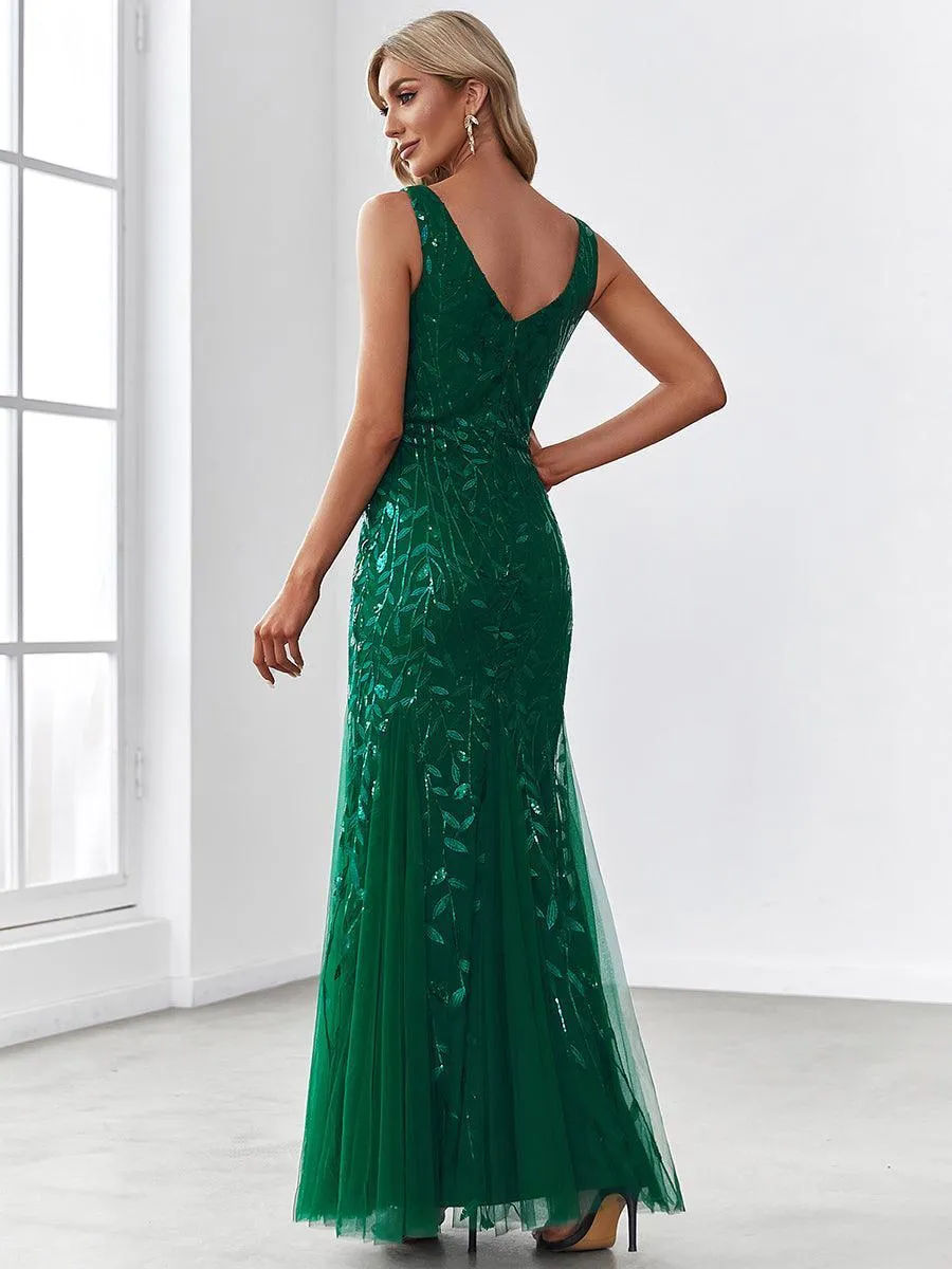 Taille personnalisée Robe de soirée Longue Sexy en sequins col en V pour femmes