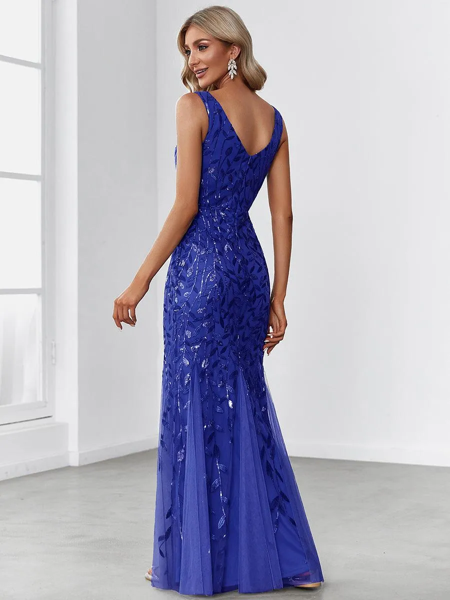 Taille personnalisée Robe de soirée Longue Sexy en sequins col en V pour femmes