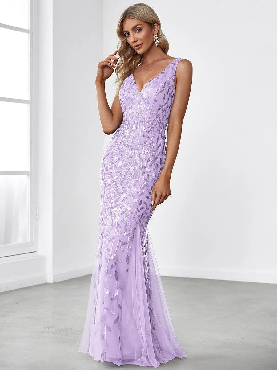 Taille personnalisée Robe de soirée Longue Sexy en sequins col en V pour femmes