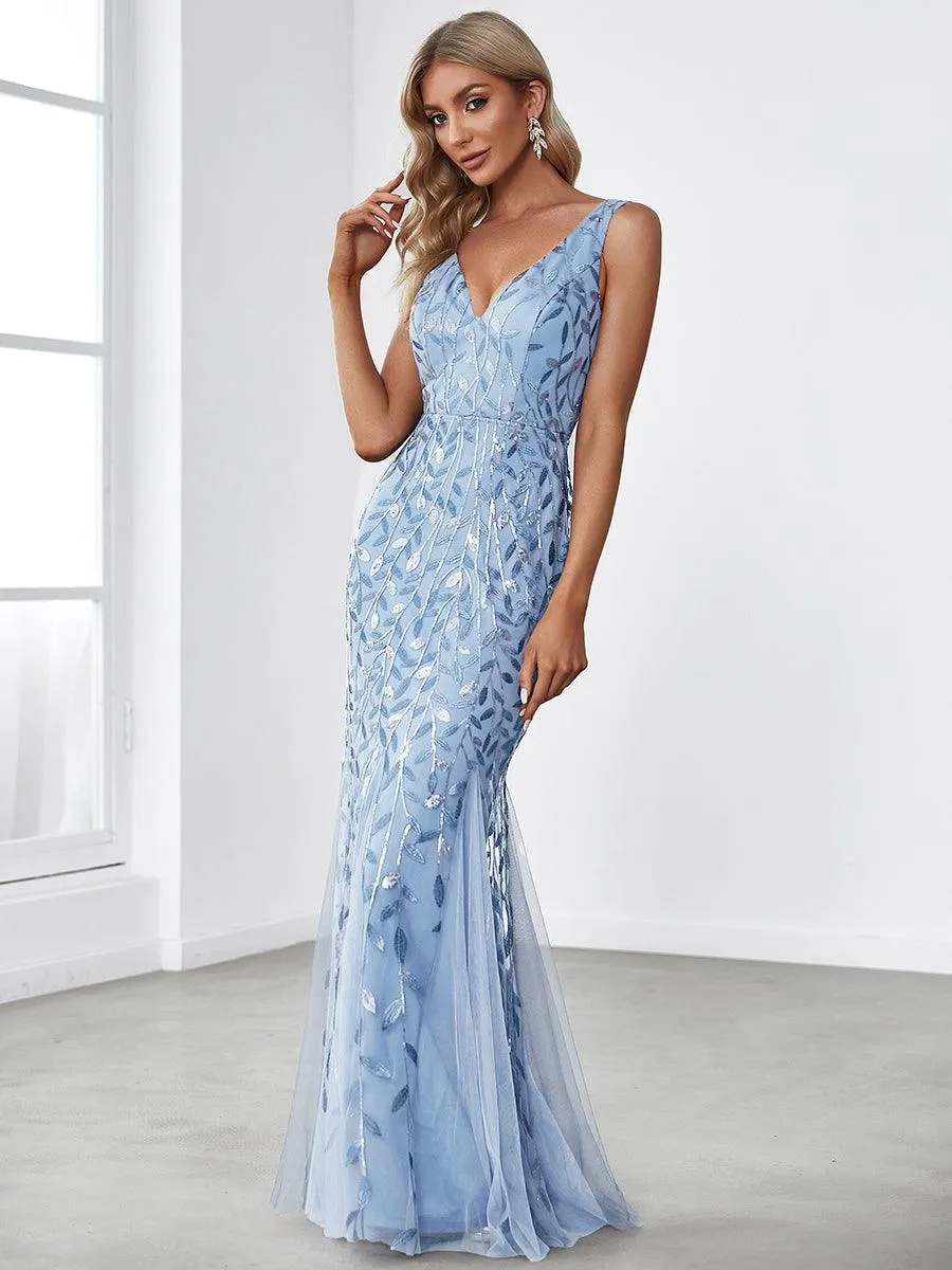 Taille personnalisée Robe de soirée Longue Sexy en sequins col en V pour femmes