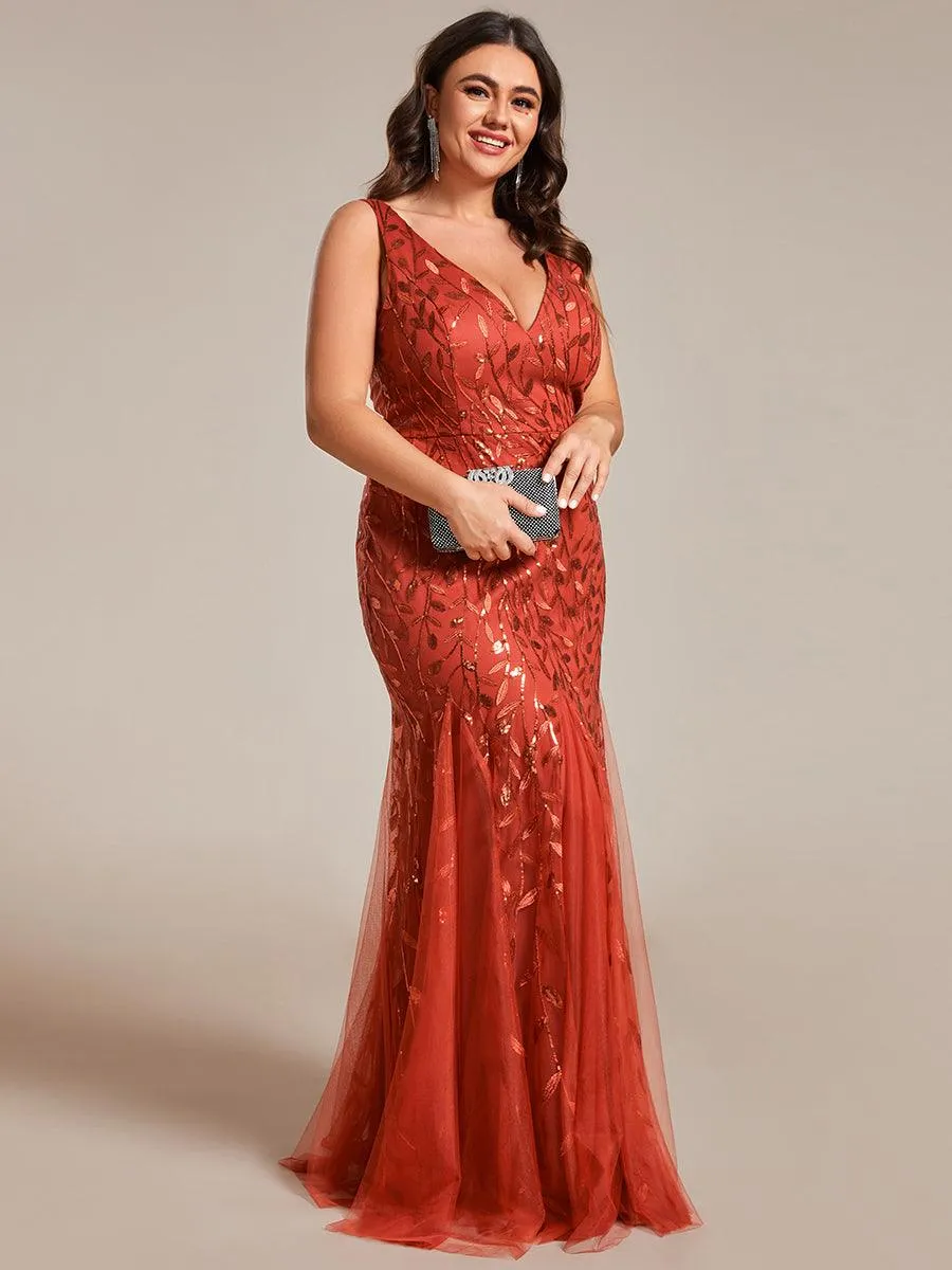 Taille personnalisée Robe de soirée Longue Sexy en sequins col en V pour femmes