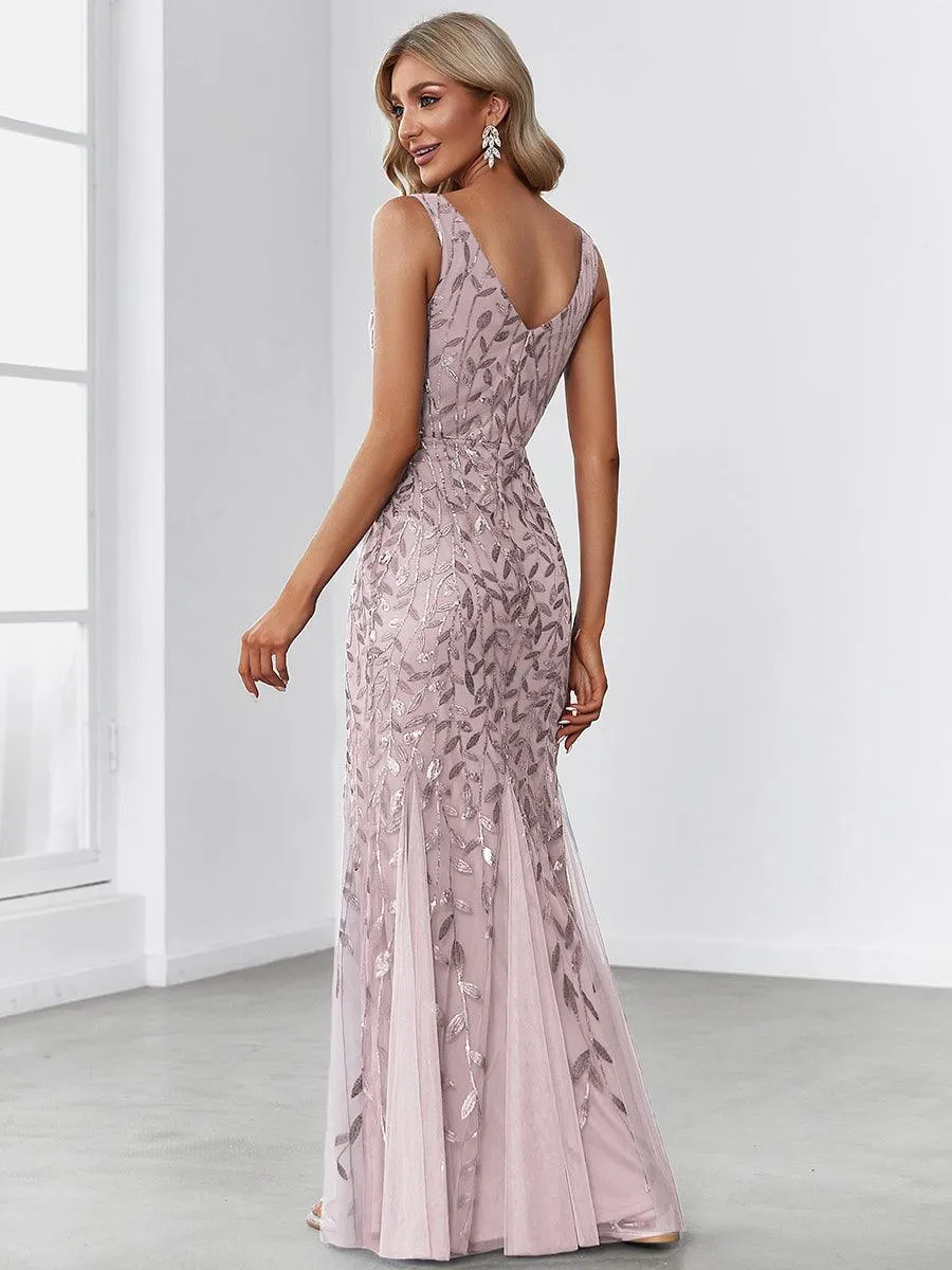 Taille personnalisée Robe de soirée Longue Sexy en sequins col en V pour femmes