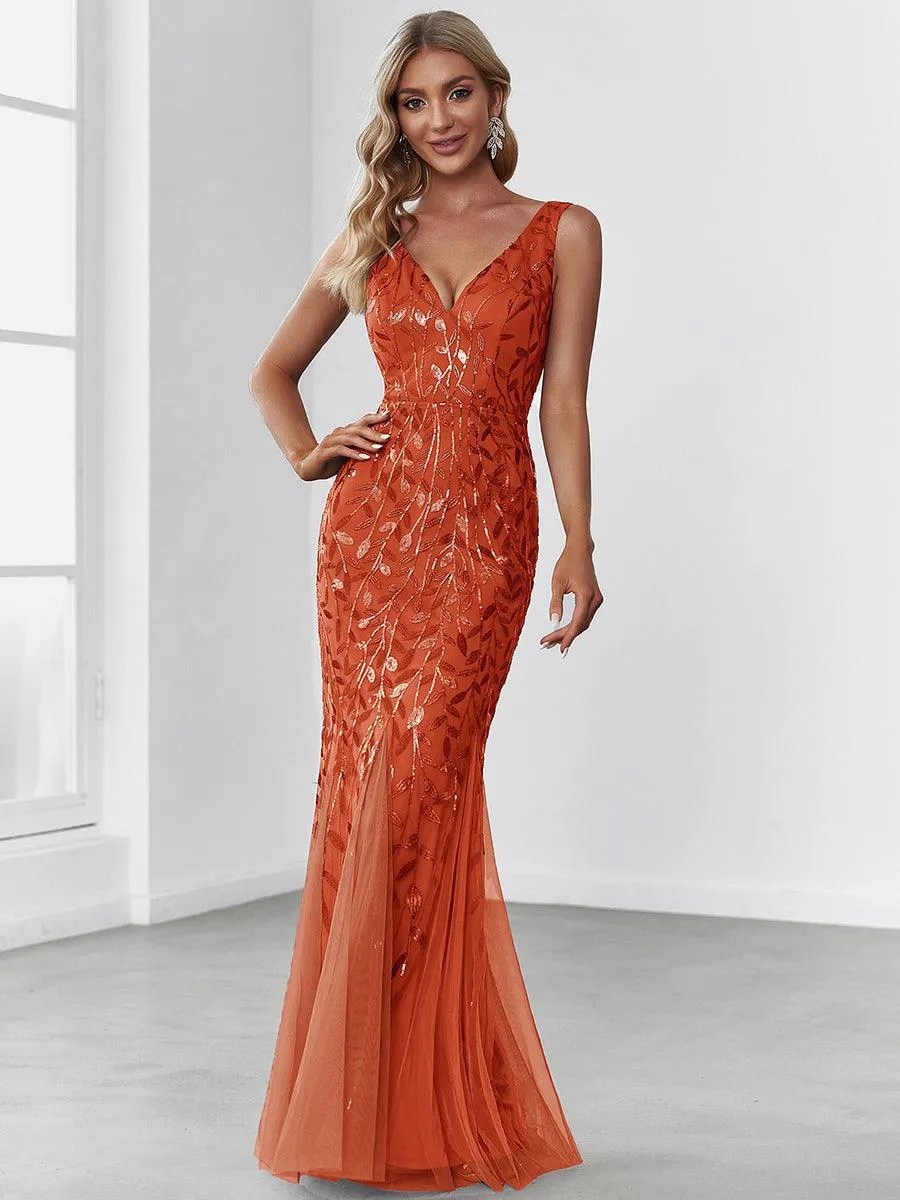 Taille personnalisée Robe de soirée Longue Sexy en sequins col en V pour femmes