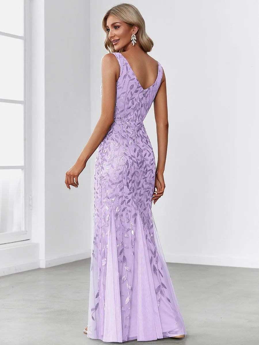 Taille personnalisée Robe de soirée Longue Sexy en sequins col en V pour femmes