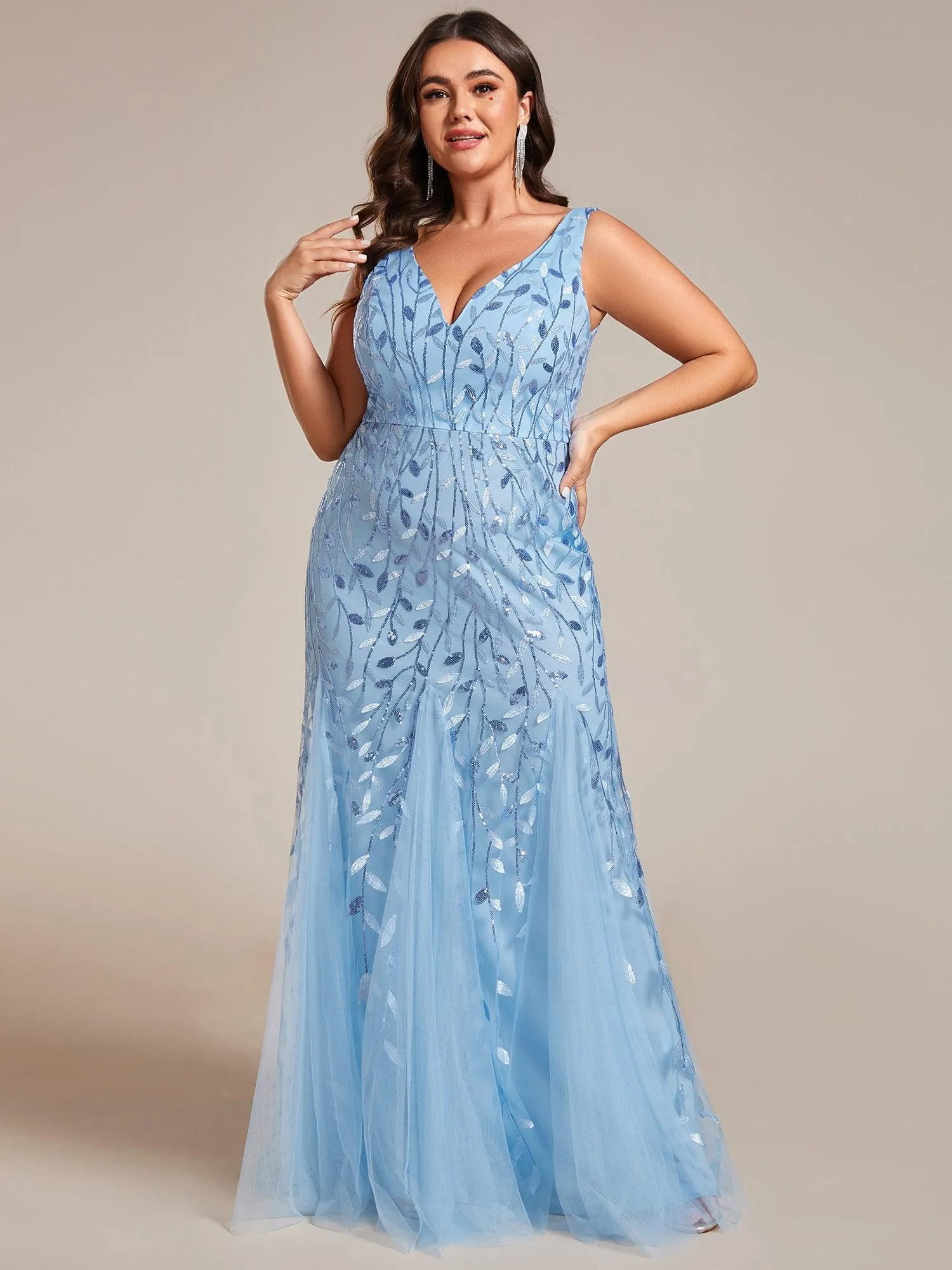 Taille personnalisée Robe de soirée Longue Sexy en sequins col en V pour femmes