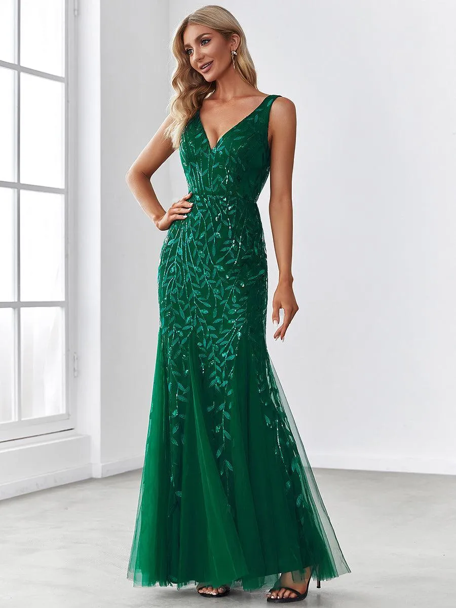 Taille personnalisée Robe de soirée Longue Sexy en sequins col en V pour femmes