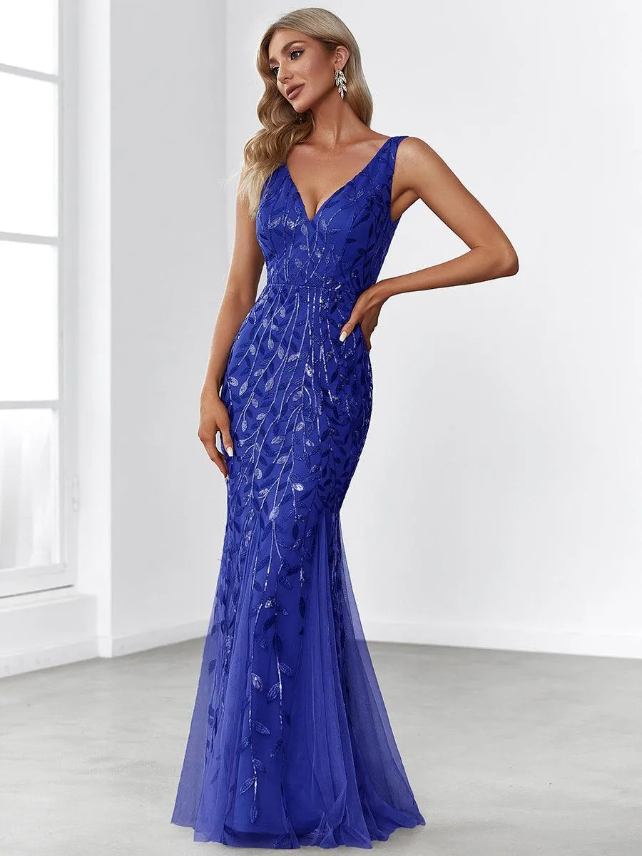 Taille personnalisée Robe de soirée Longue Sexy en sequins col en V pour femmes