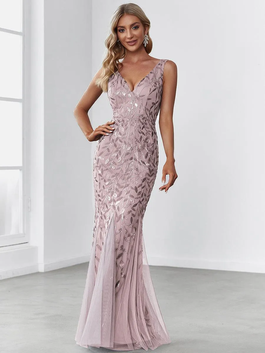 Taille personnalisée Robe de soirée Longue Sexy en sequins col en V pour femmes