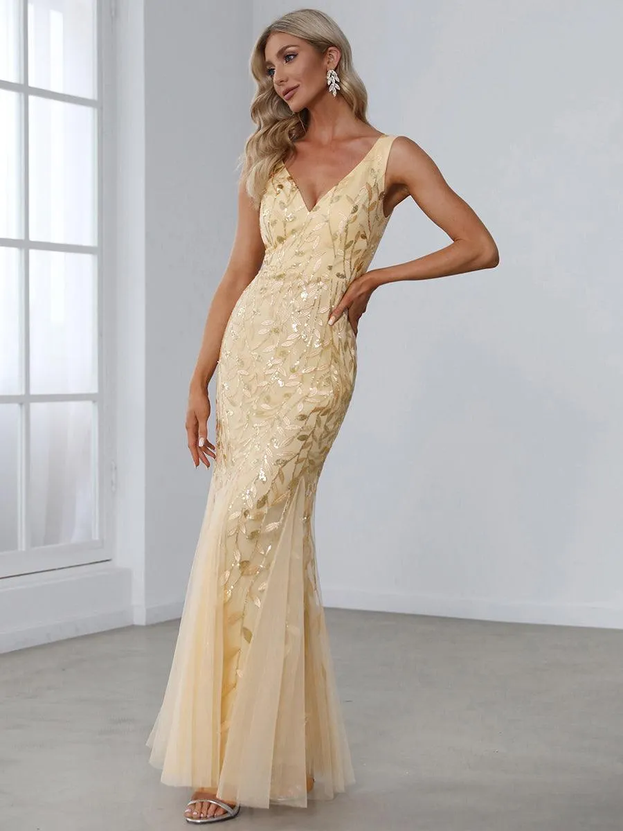 Taille personnalisée Robe de soirée Longue Sexy en sequins col en V pour femmes