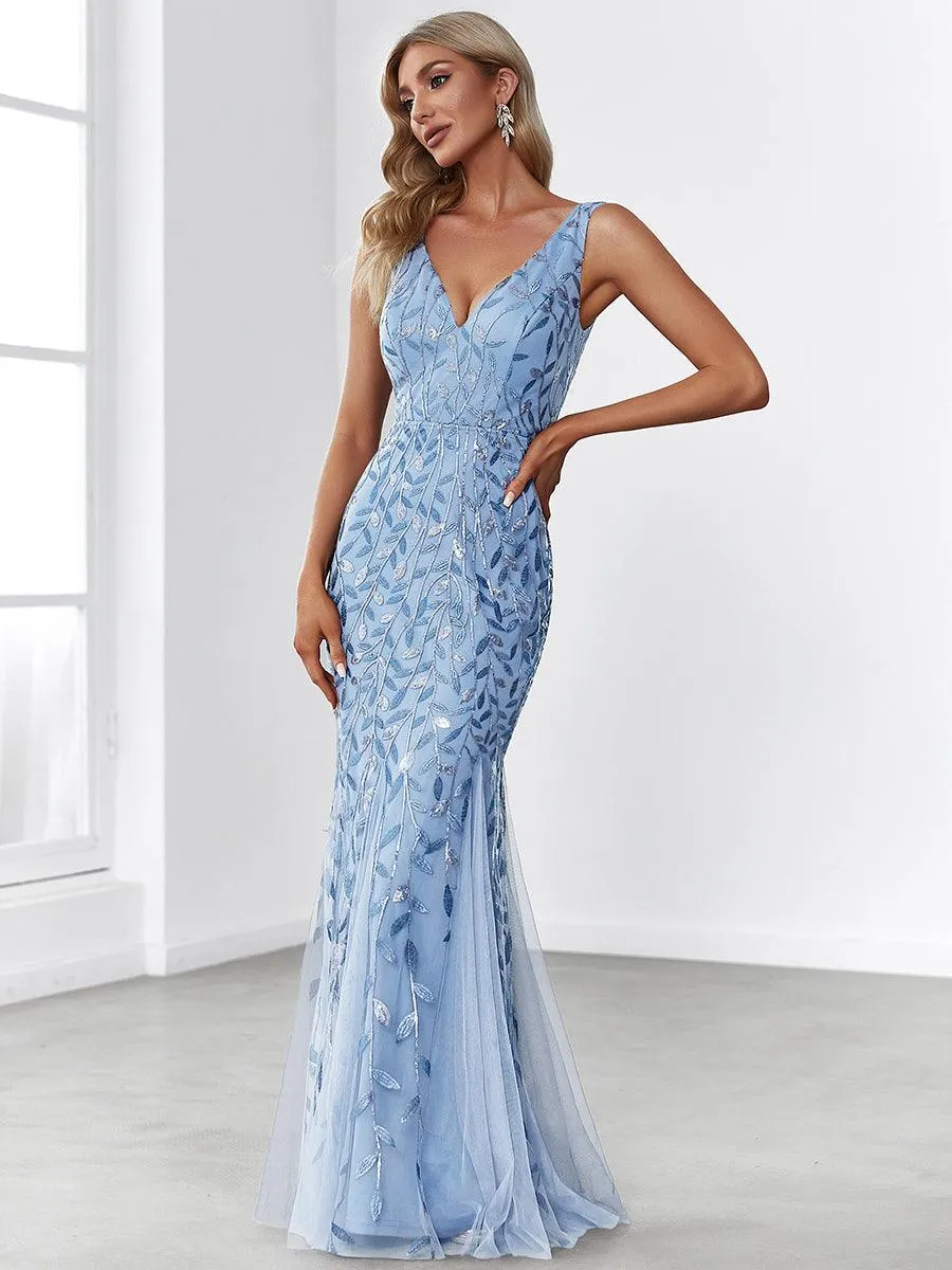 Taille personnalisée Robe de soirée Longue Sexy en sequins col en V pour femmes