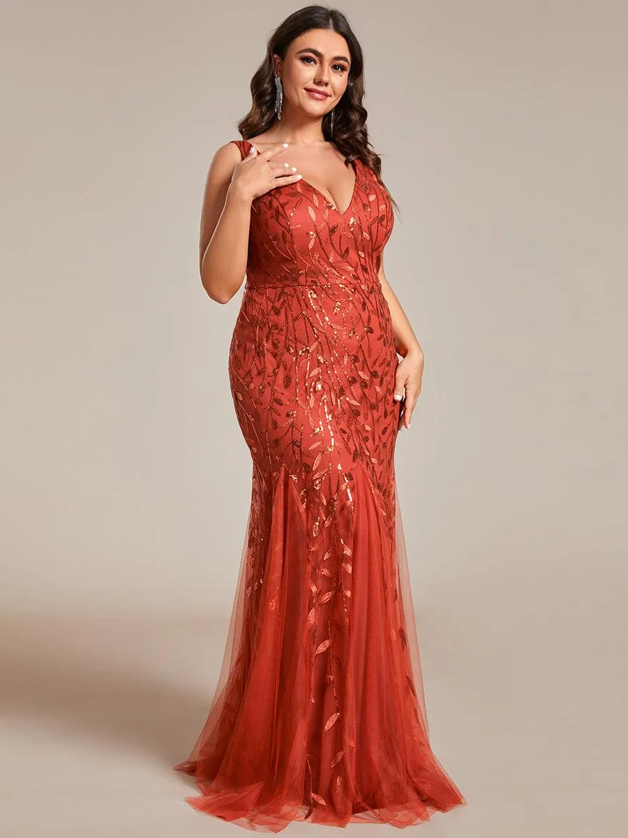 Taille personnalisée Robe de soirée Longue Sexy en sequins col en V pour femmes