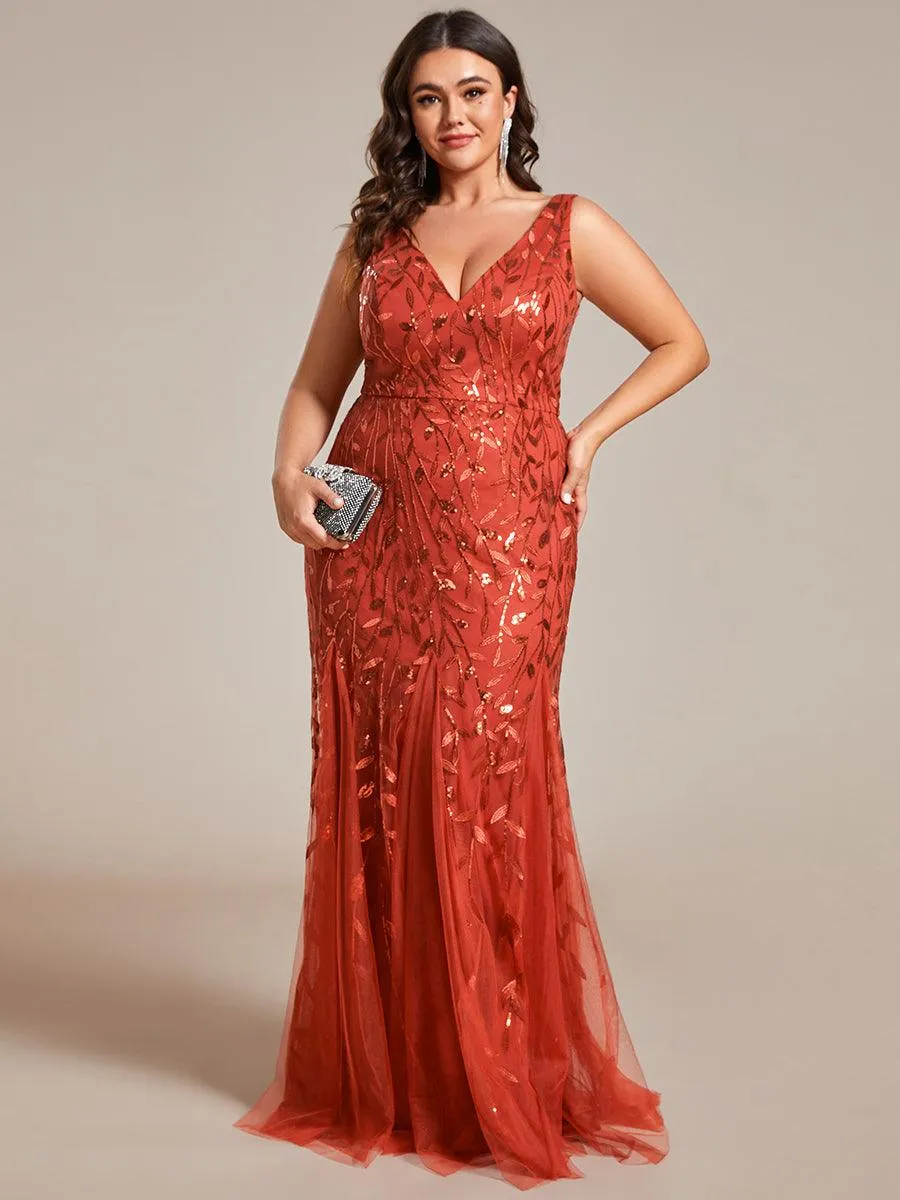 Taille personnalisée Robe de soirée Longue Sexy en sequins col en V pour femmes