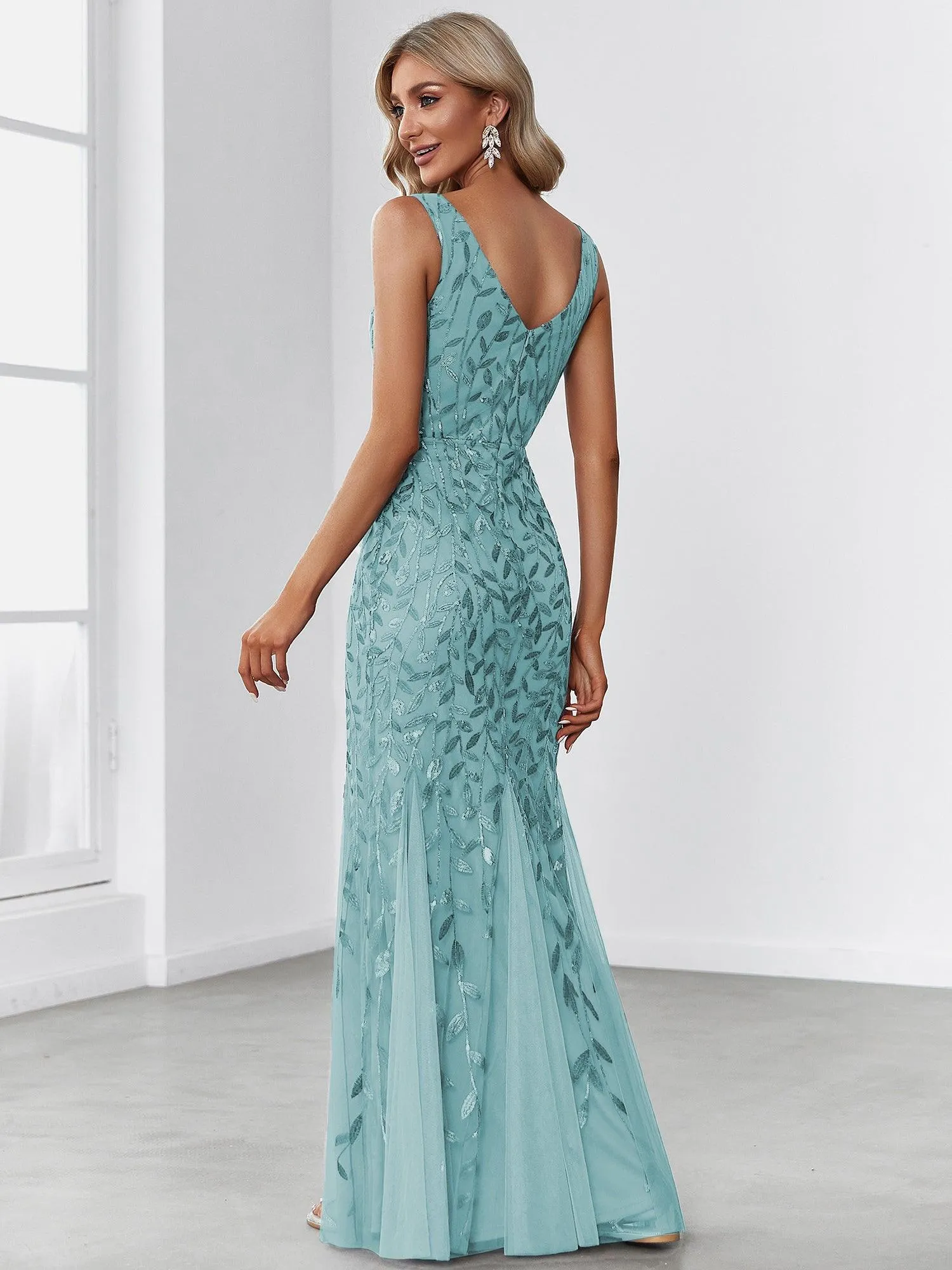 Taille personnalisée Robe de soirée Longue Sexy en sequins col en V pour femmes