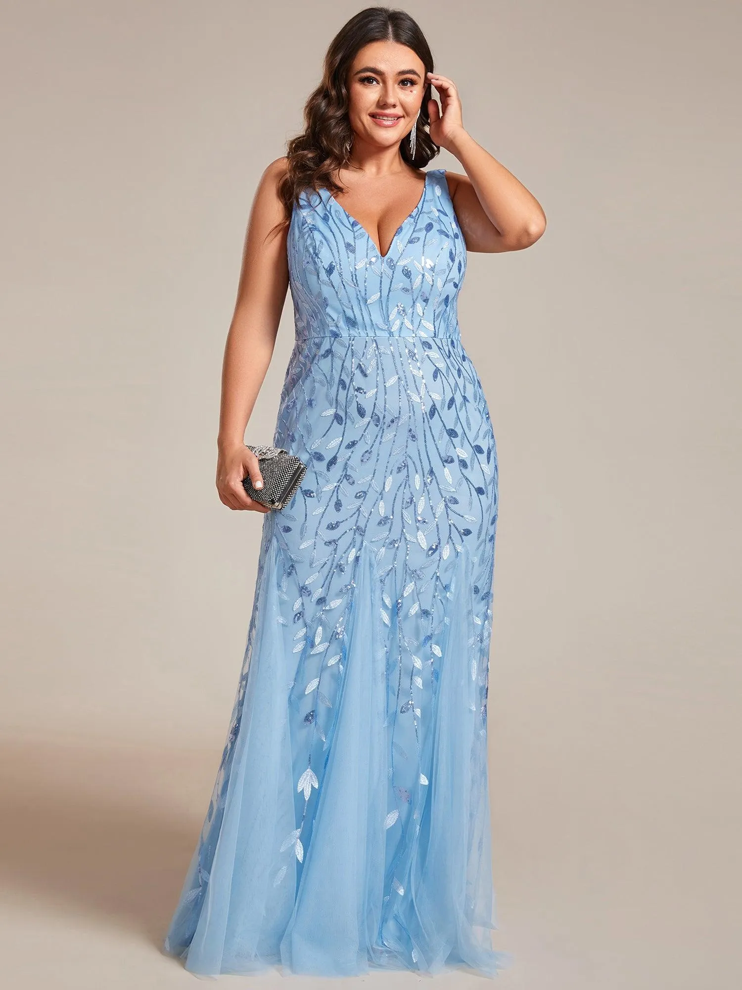Taille personnalisée Robe de soirée Longue Sexy en sequins col en V pour femmes