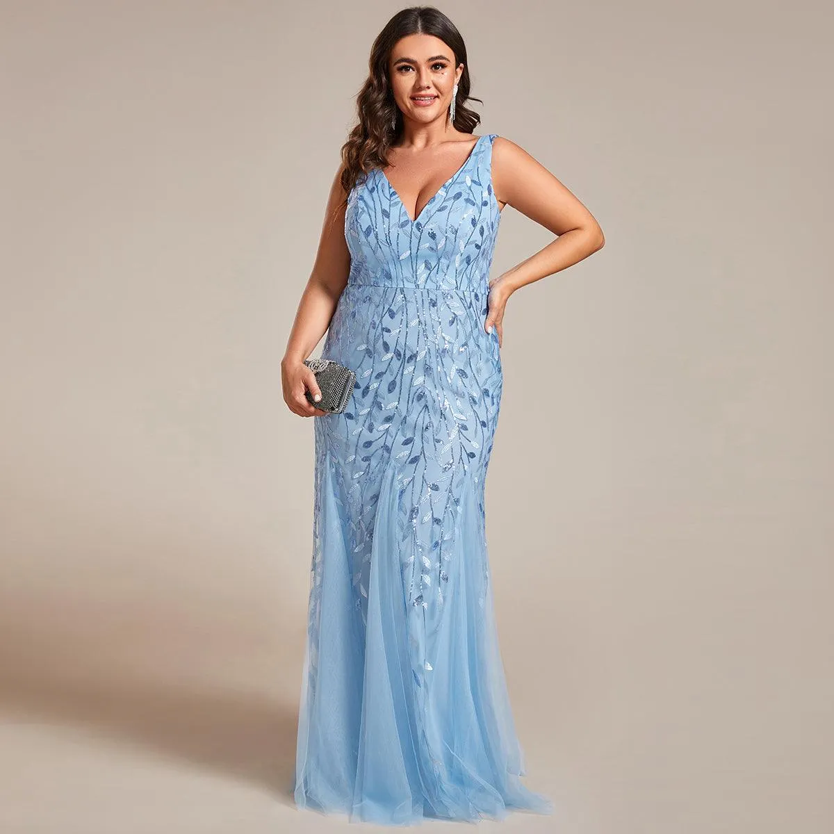 Taille personnalisée Robe de soirée Longue Sexy en sequins col en V pour femmes