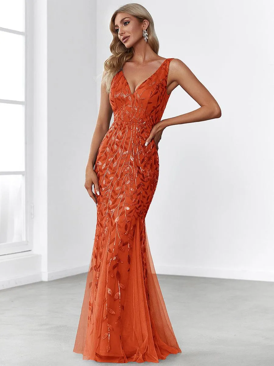 Taille personnalisée Robe de soirée Longue Sexy en sequins col en V pour femmes