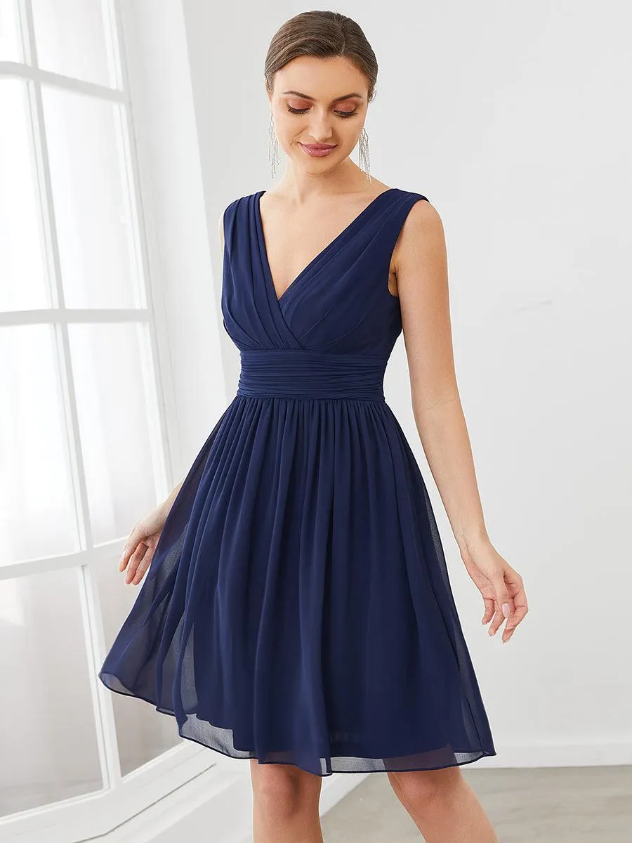 Taille personnalisée Robes de Demoiselle D'Honneur élégante Mi-Longue Chiffon à Col V