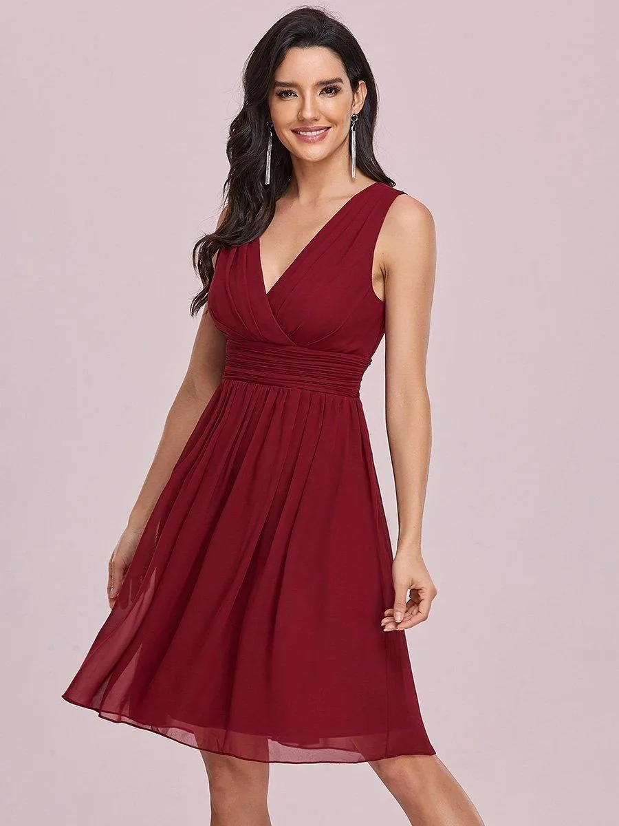 Taille personnalisée Robes de Demoiselle D'Honneur élégante Mi-Longue Chiffon à Col V
