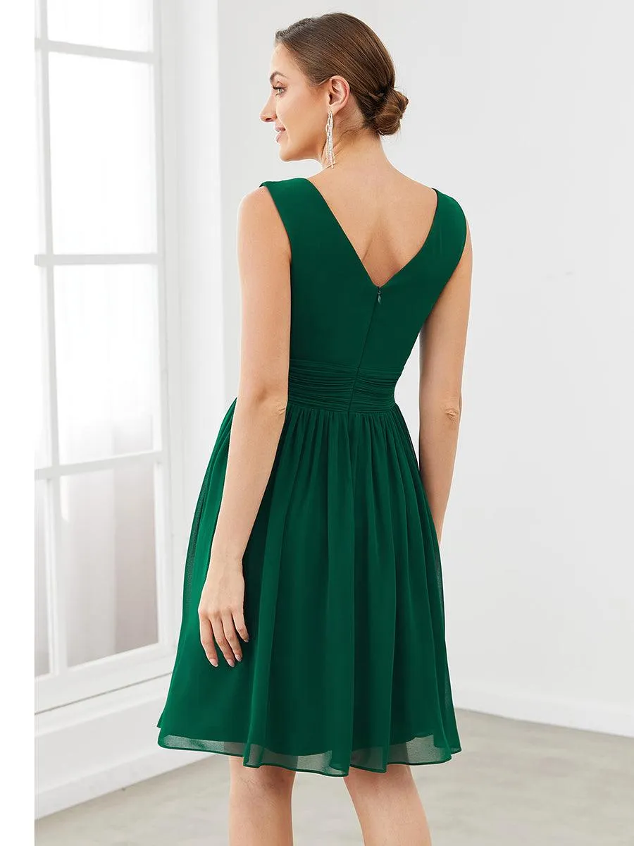 Taille personnalisée Robes de Demoiselle D'Honneur élégante Mi-Longue Chiffon à Col V