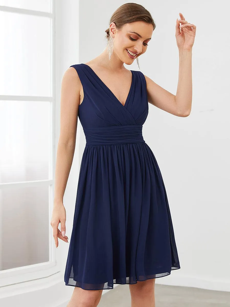 Taille personnalisée Robes de Demoiselle D'Honneur élégante Mi-Longue Chiffon à Col V
