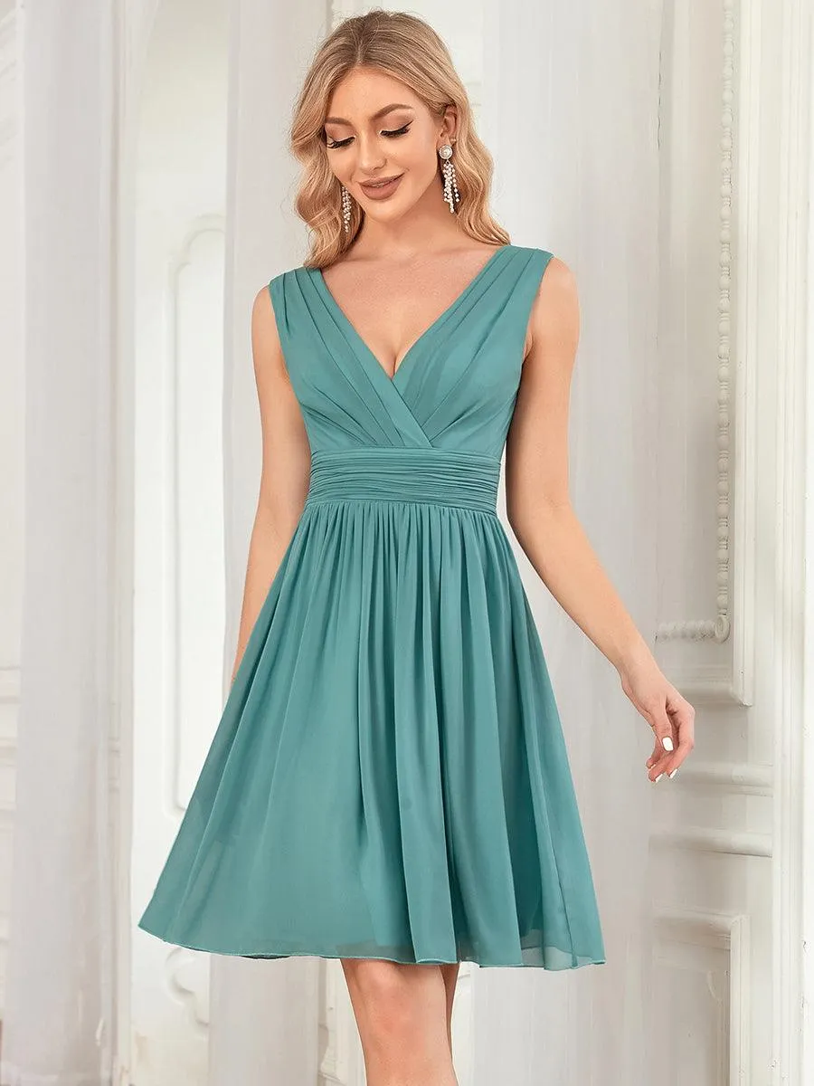 Taille personnalisée Robes de Demoiselle D'Honneur élégante Mi-Longue Chiffon à Col V