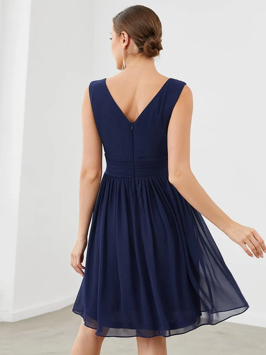 Taille personnalisée Robes de Demoiselle D'Honneur élégante Mi-Longue Chiffon à Col V