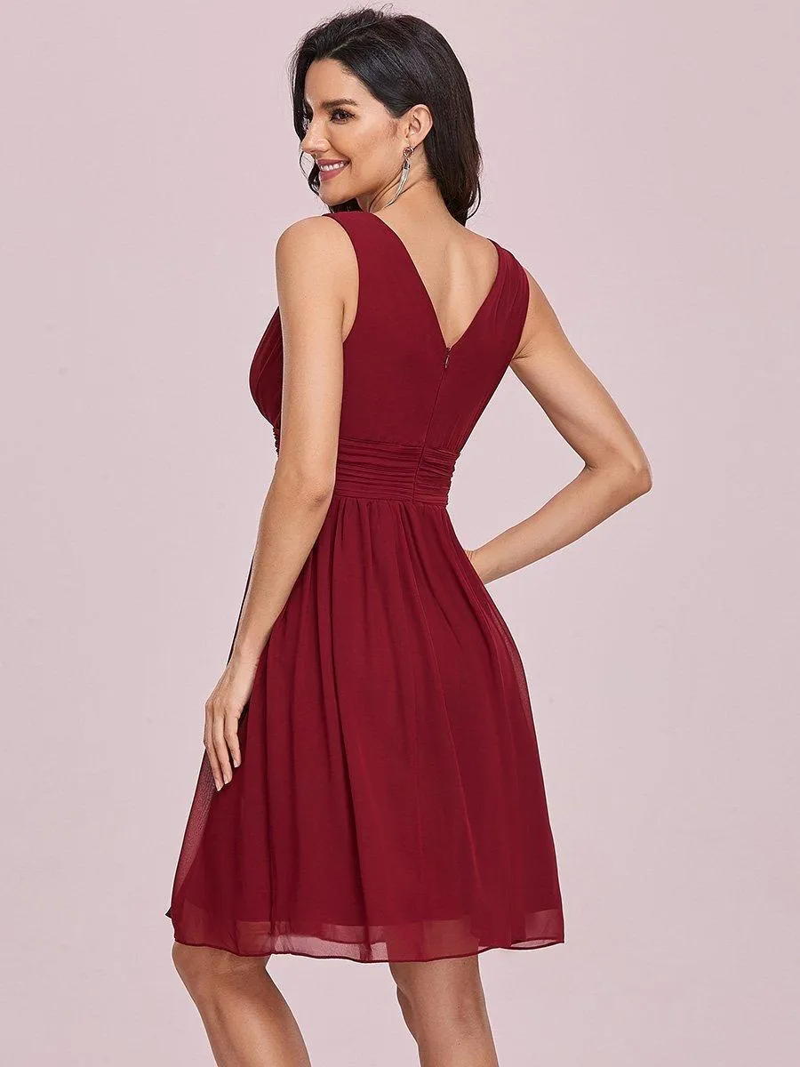 Taille personnalisée Robes de Demoiselle D'Honneur élégante Mi-Longue Chiffon à Col V