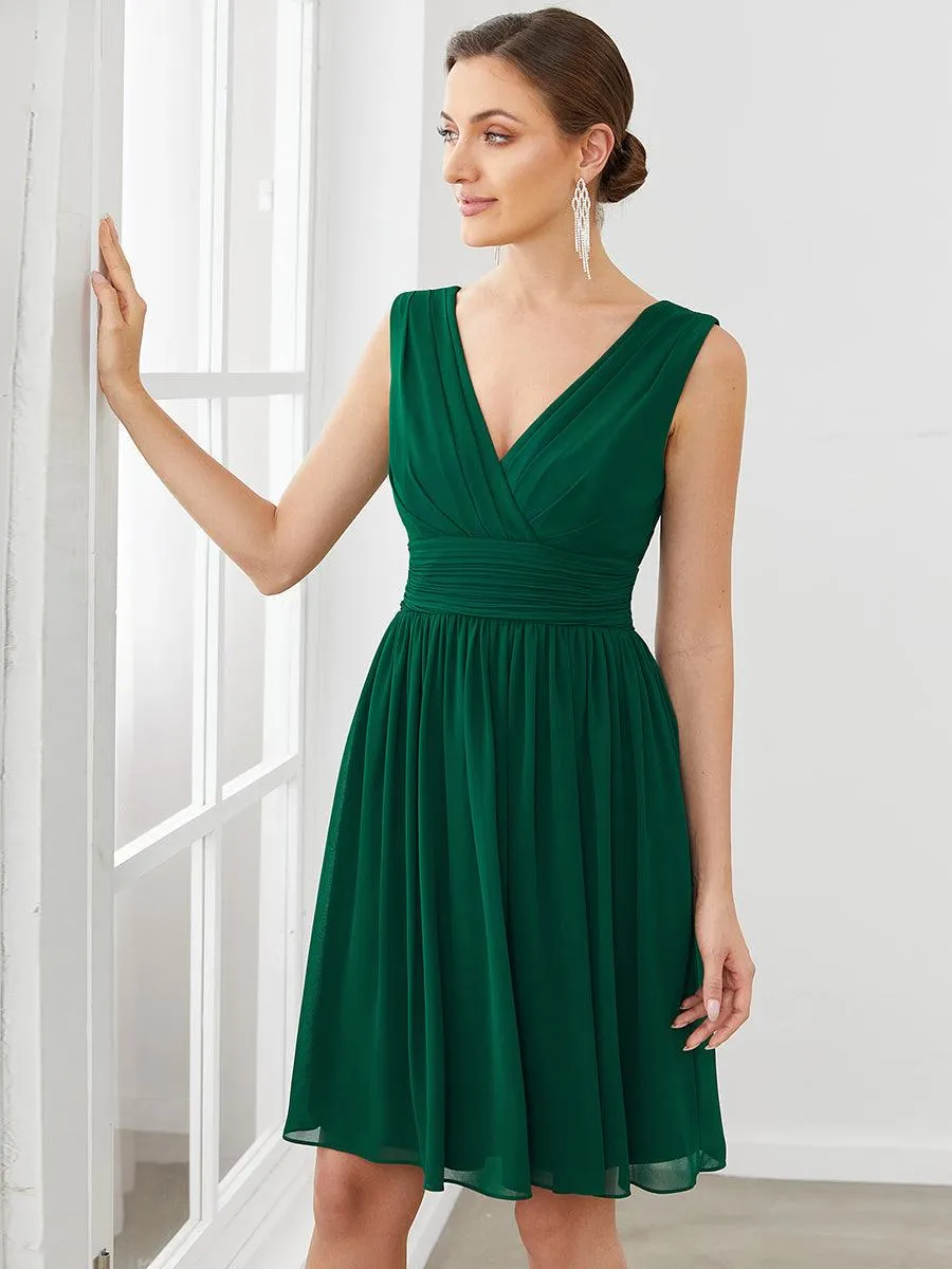 Taille personnalisée Robes de Demoiselle D'Honneur élégante Mi-Longue Chiffon à Col V