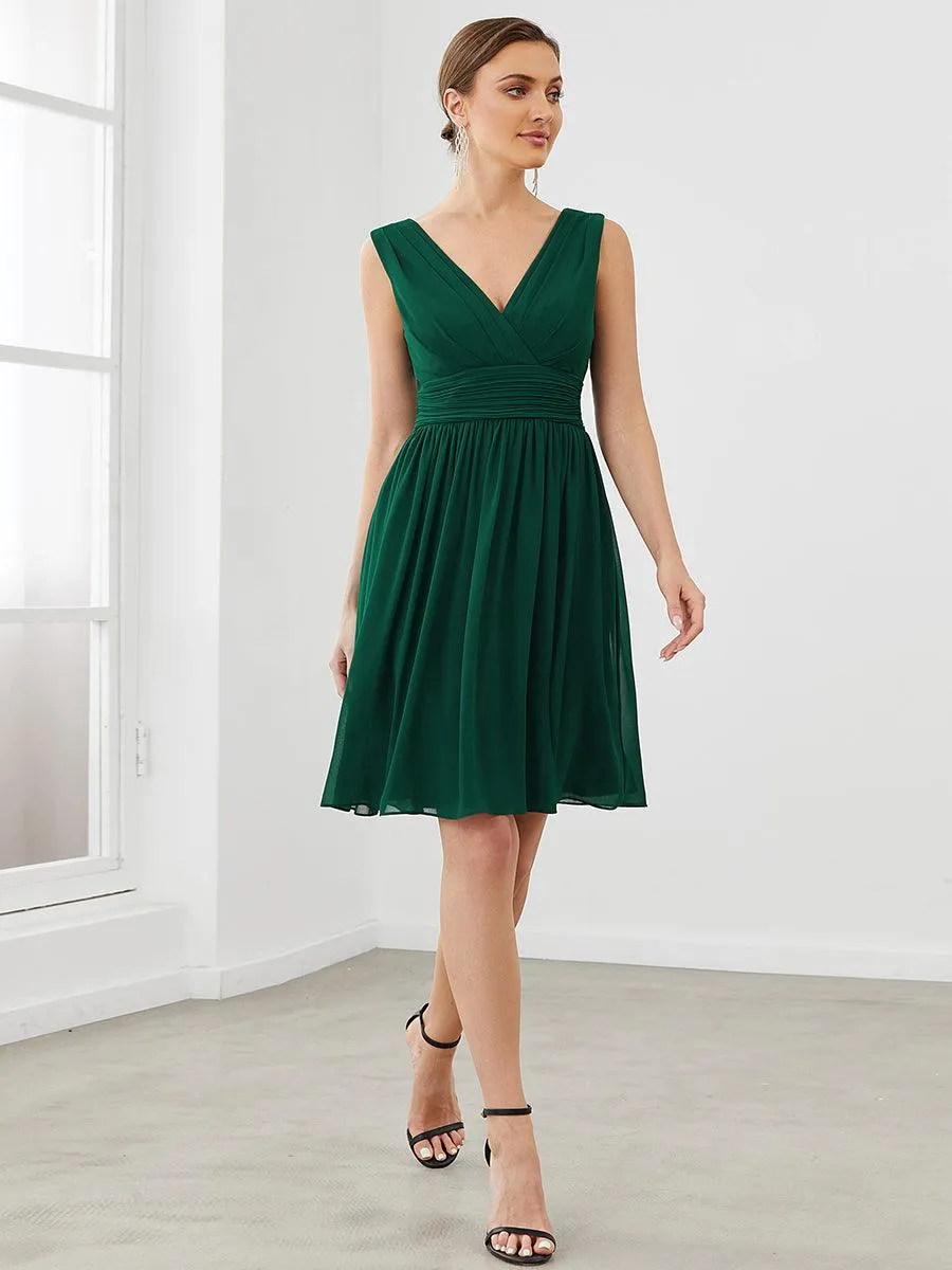 Taille personnalisée Robes de Demoiselle D'Honneur élégante Mi-Longue Chiffon à Col V