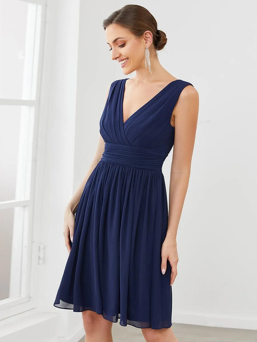 Taille personnalisée Robes de Demoiselle D'Honneur élégante Mi-Longue Chiffon à Col V