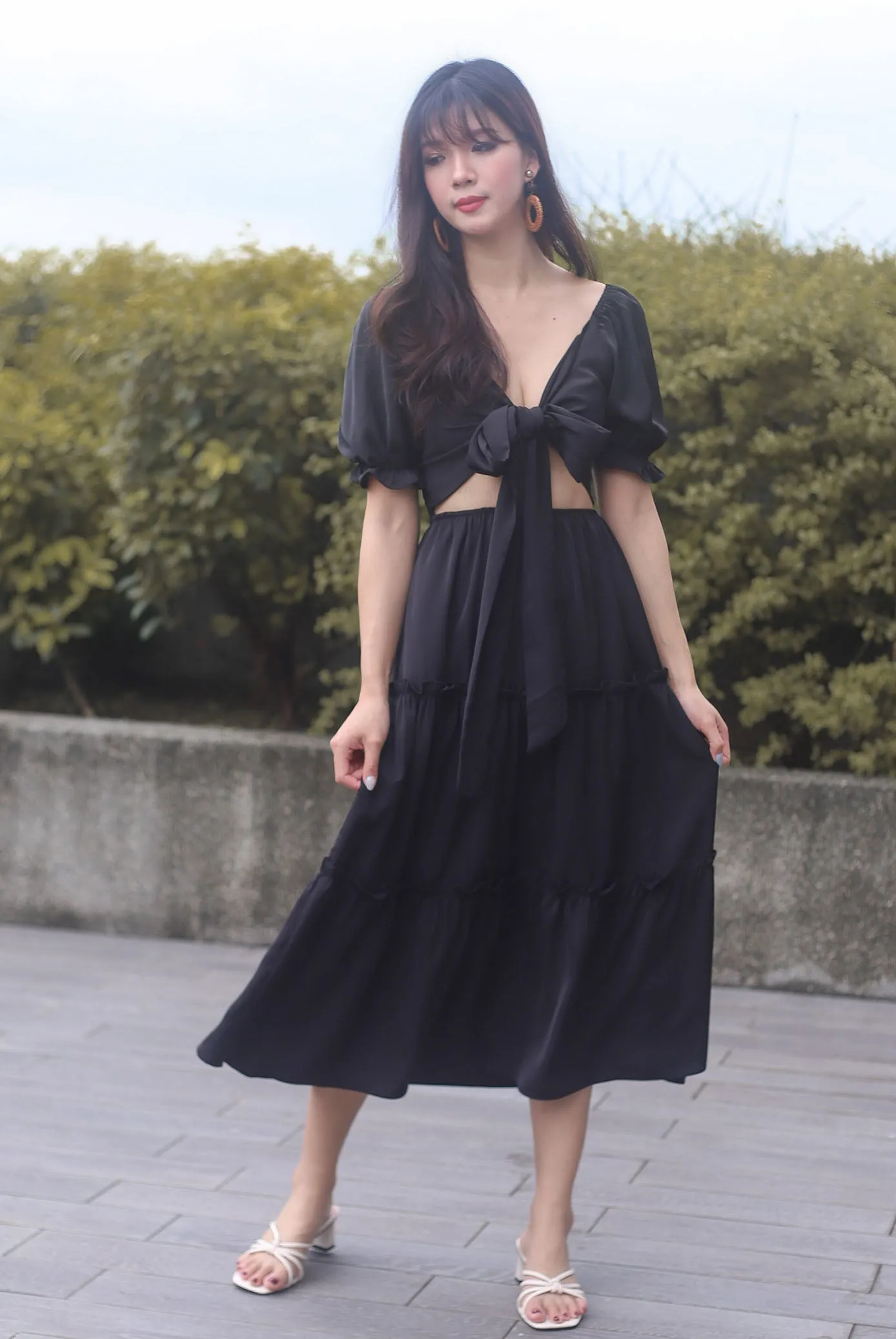 TDC Eureka Multiway Puffy Sleeve Dress In Black