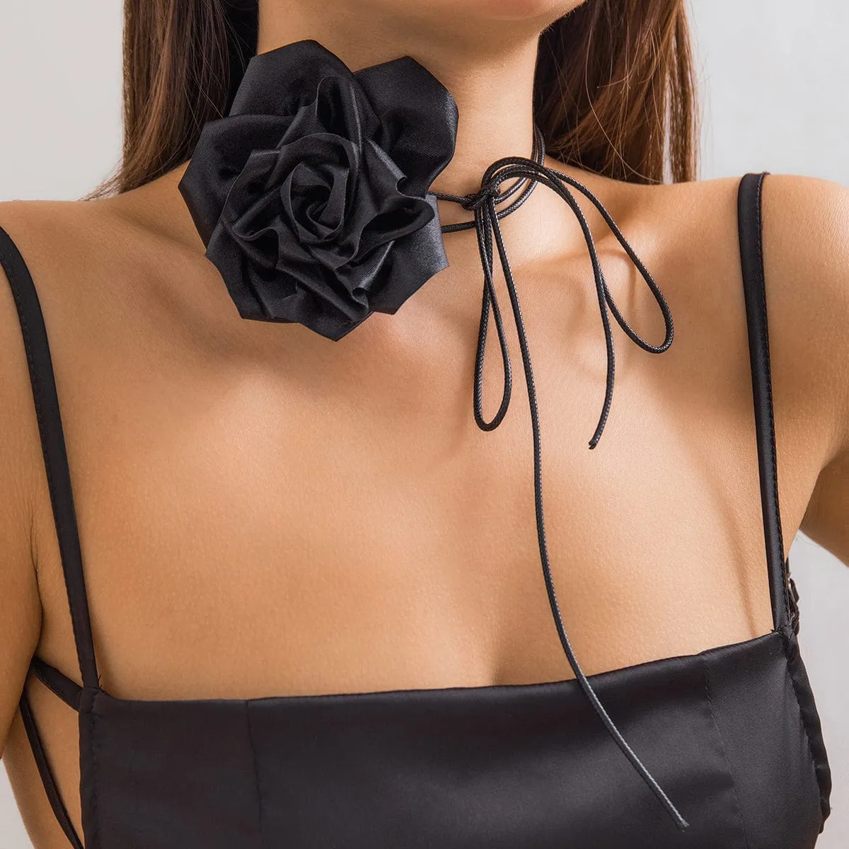 Temperament Layered Rose Wax Cord Choker Necklace