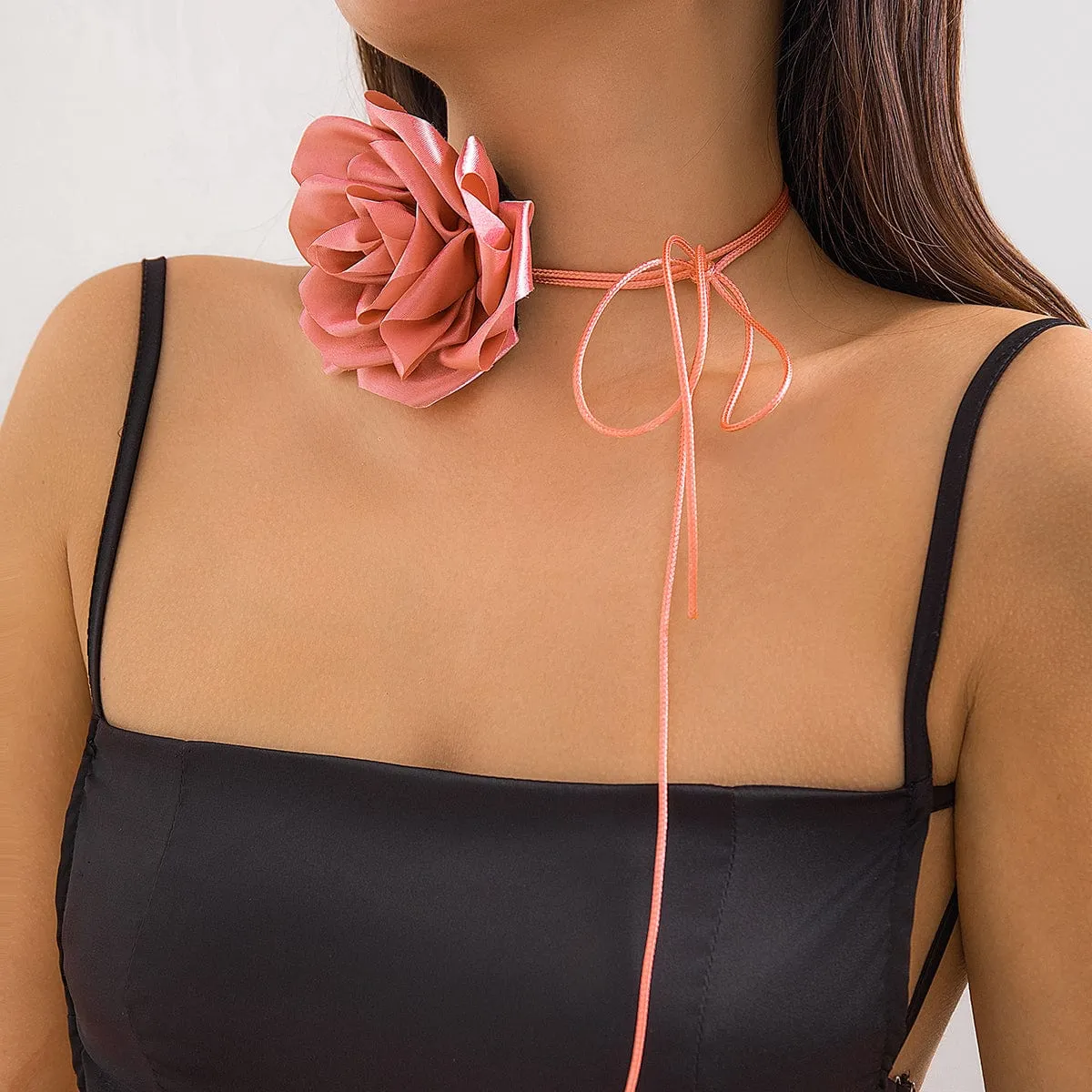 Temperament Layered Rose Wax Cord Choker Necklace